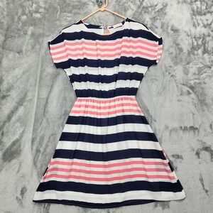 Pink Lily Dress Womens M Pink Blue Striped Fit&Flare Short Sleeve Elastic Waist